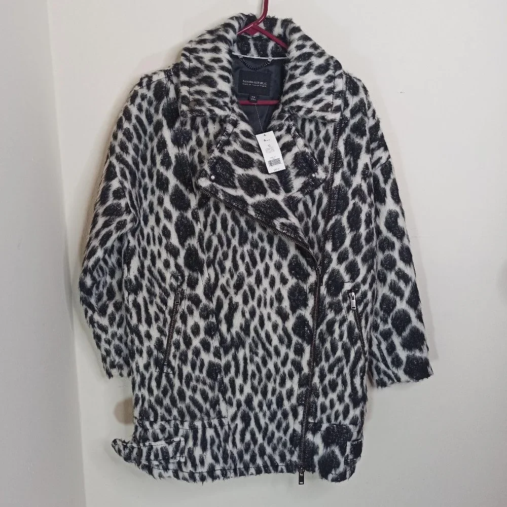 Banana Republic Women Snow Coat Size XS Leopard Cocoon Side Zipper Italian NWT - Picture 2 of 10